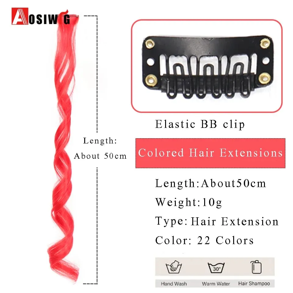 22 "sintético longo reto arco-íris destaque extensões de cabelo colorido clipe em uma peça ombre rosa roxo verde amarelo para wome