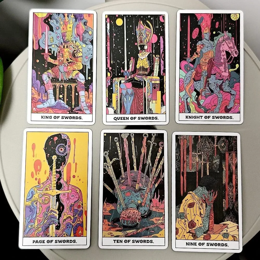 Conjunto completo de tarô phantom com 78 cartas de jogo de tabuleiro personalizadas estilo arte neon, adivinhação para festa e entretenimento
