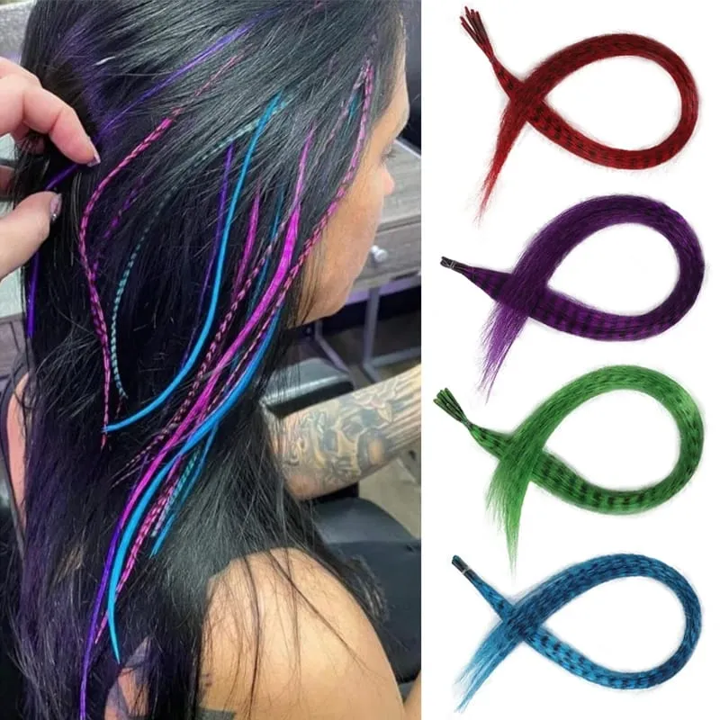 10-Piece Rainbow Synthetic Feather Extensions Multicolor 16-Inch Hair Add-ons Suitable for Women