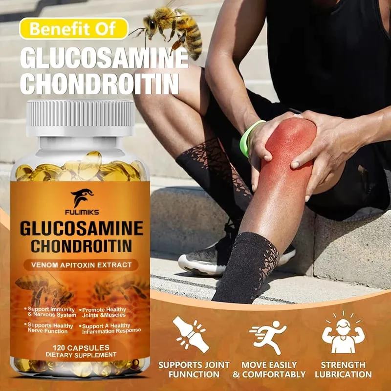 Suplemento para articulações de veneno de abelha com glucosamina, condroitina e cúrcuma apoia o conforto das articulações e a saúde óssea para adultos