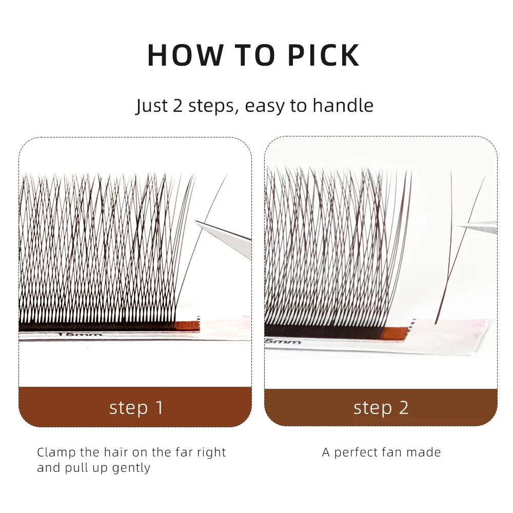 Yelix brown 2d y pré-fabricados cílios de ponta única extensões de chicote natural grosso macio sem raiz solta fácil fã salão de beleza chicote cilios y