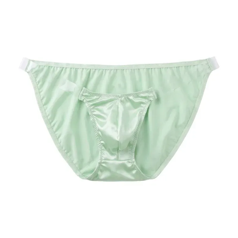 Cetim de seda gelo como roupa interior masculina sólido estiramento alta garfo cuecas triangulares bulge bolsa suave respirável underpant