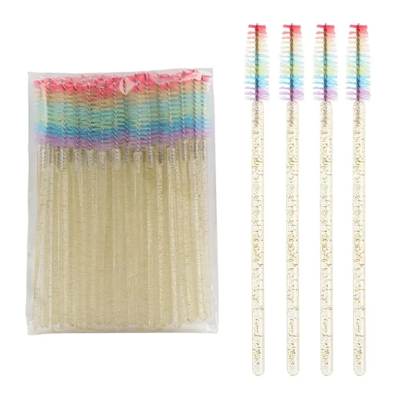 50 pçs escova de cílios de cristal descartável lash extensão pincéis de maquiagem rímel varinha aplicador sobrancelha pente arco-íris microbrush