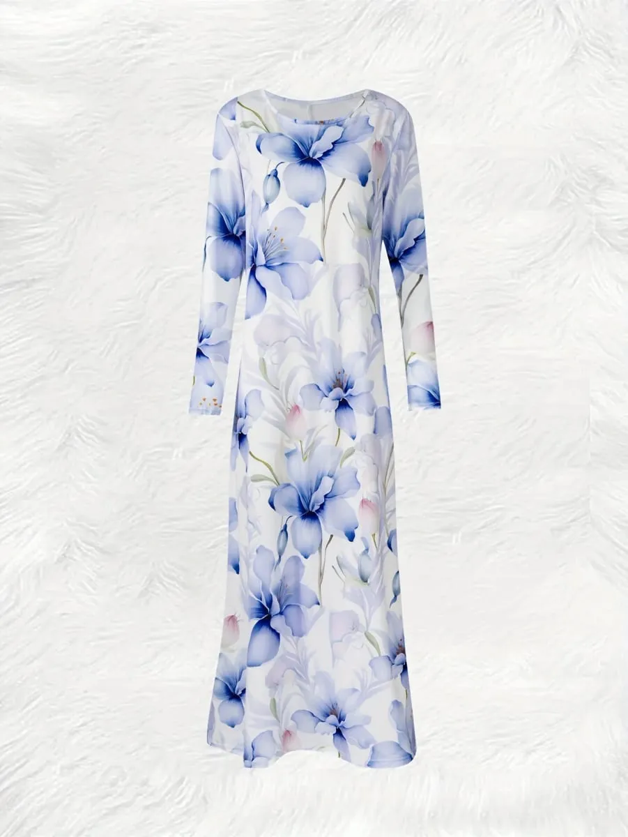 Printed Design casual style Blue Floral Pattern Print Dress women's dress — image 3