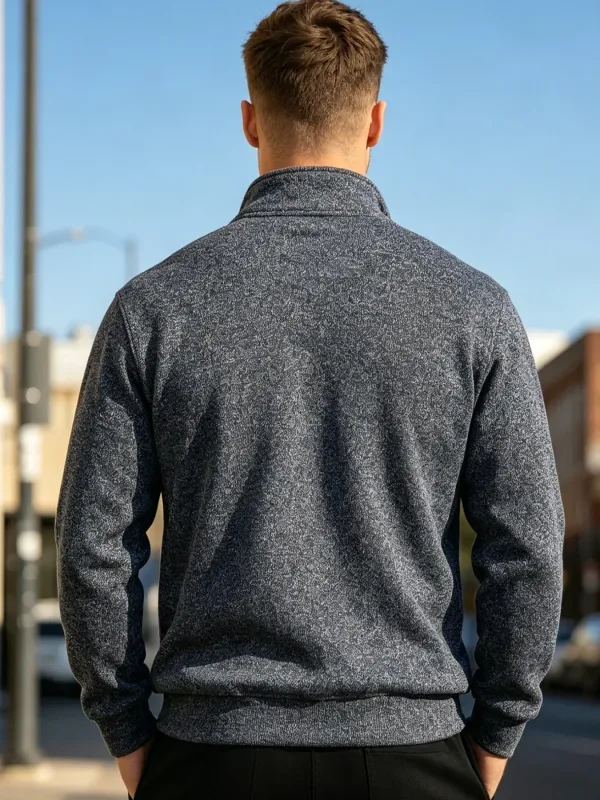 Conjunto de 2 peças homem 1/4 zíper camisola gola simulada, pulôver forrado de lã com punhos canelados casuais quentes para o outono inverno desgaste diário