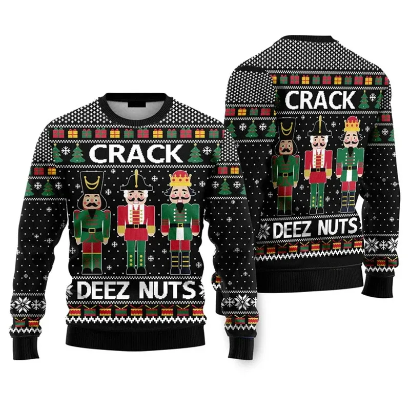 Novo 2026 suéter feio de natal masculino papai noel padrão pullovers feminino 2026 ano novo feliz natal tripulação pescoço camisolas