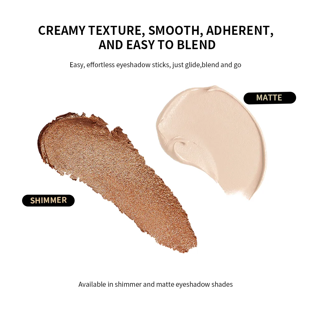 Forro de sombra em bastão, fosco e brilhante, à prova d'água, metálico, glitter, sombra, iluminador, lápis, cosméticos naturais