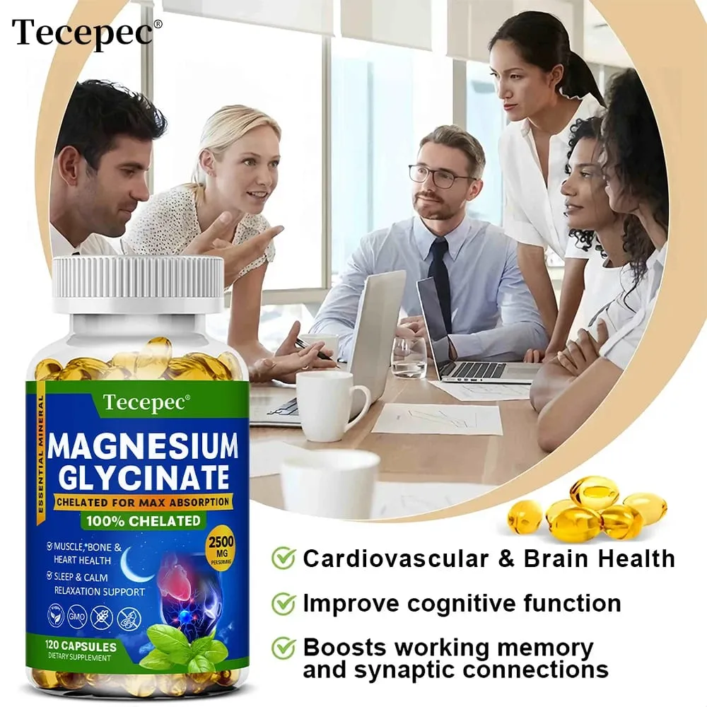 Magnesium Glycinate Supplement Highly Absorbed Supports Muscle Relaxation and Recovery Maximum Bioavailability 120 Capsules