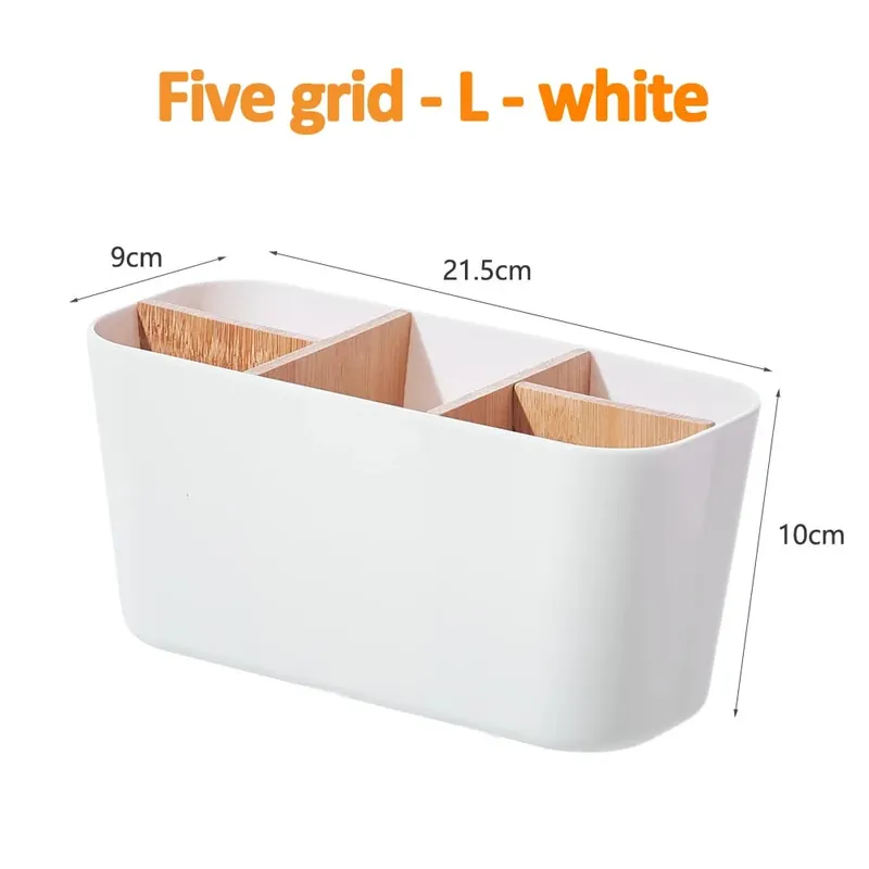 Suporte para pincéis de maquiagem com bambu, 5 espaços, divisórias, multiuso, pincel de maquiagem, ferramentas cosméticas, batom, organizador de armazenamento de mesa