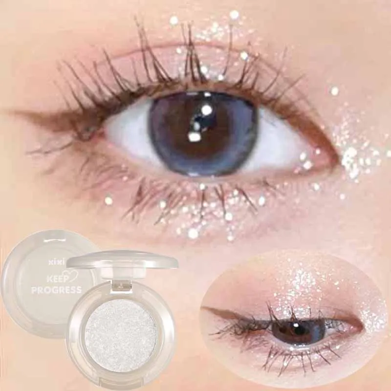 Sombra de olhos monocromática de alto brilho, à prova d'água, pêssego, rosa, longa duração, sedosa, fácil de colorir, diamante brilhante, cosméticos, 1 peça