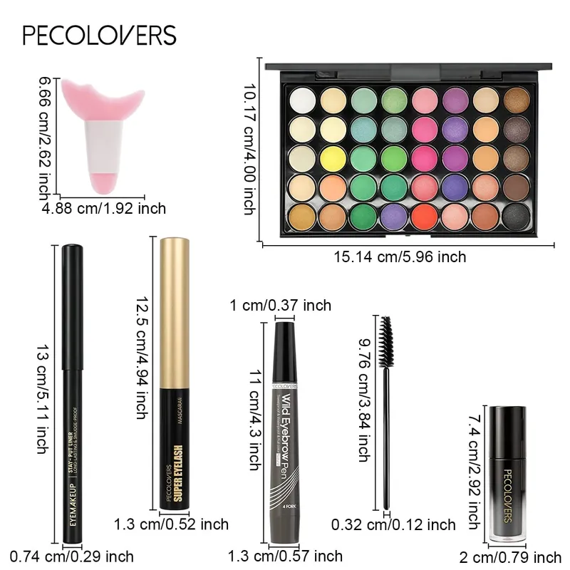 8pcs kit de maquiagem conjunto de cosméticos faciais com paleta de sombra multicolorida delineador caneta de sobrancelha rímel brilho labial