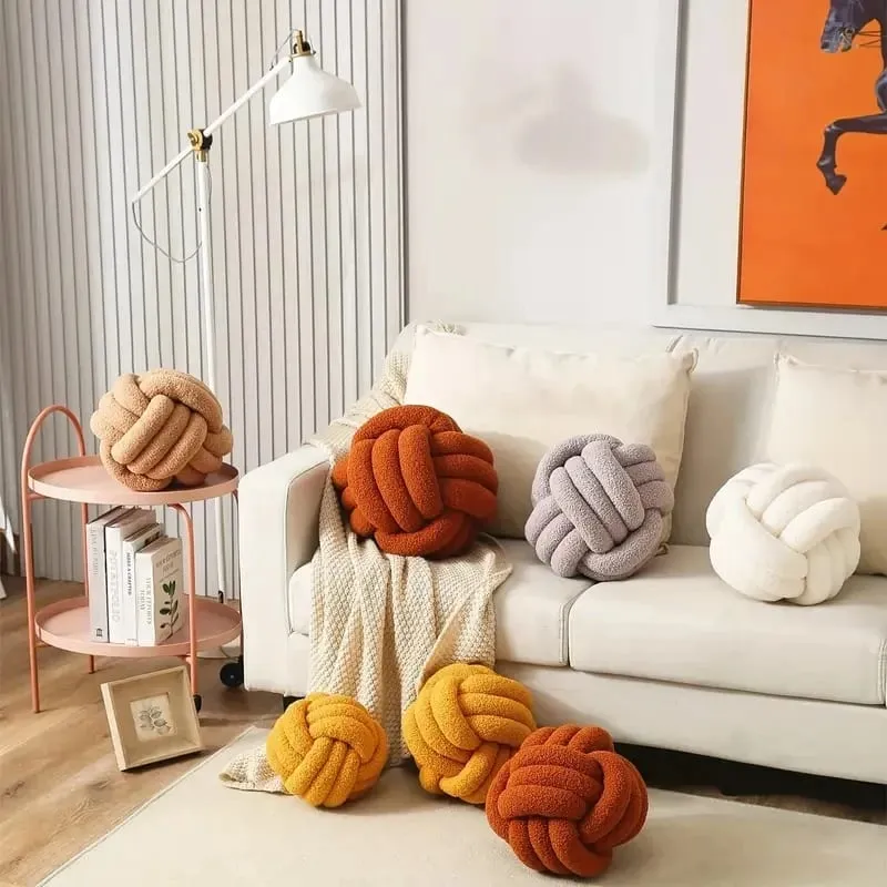 Travesseiro de bola atada para decoração de casa, indeformável, ecológico, bola atada, travesseiro de pelúcia, tecido à mão, bola atada, travesseiro de lance traseiro
