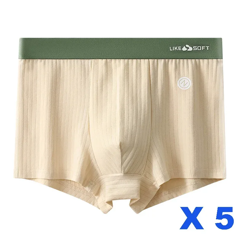 5Pcs Men Striped Boxer Briefs Soft Breathable Mid Waist Elastic Waistband Cotton Blend Men Underwear Shorts