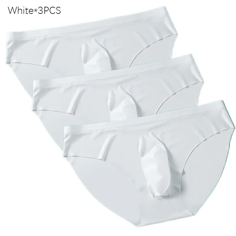 3PCS/lot Men's Ice Silk Briefs Ultra-thin Transparent Seamless Underpants 3D Pouch Sexy Quick Dry Breathable Underwear Panties