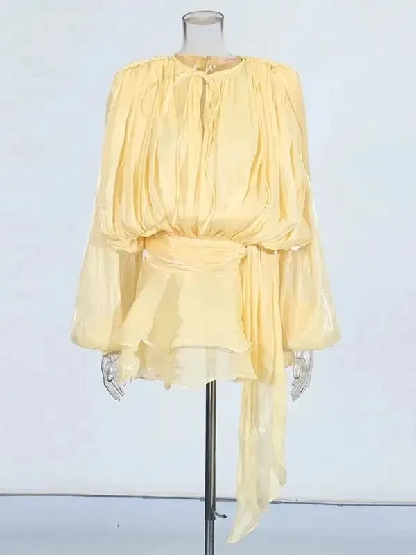 Blusa sólida mini vestidos para mulheres com decote em v manga longa emendado rendas até vestido estilo doce roupas femininas moda — image 16