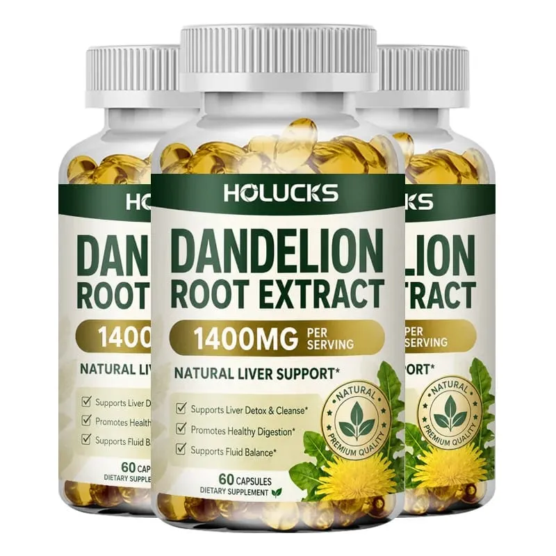 Extrato natural de raiz de dente de leão, cápsulas de 1400 mg, suporte para desintoxicação do fígado, ajuda a limpar o equilíbrio do fluido digestivo e a vitalidade diária leve