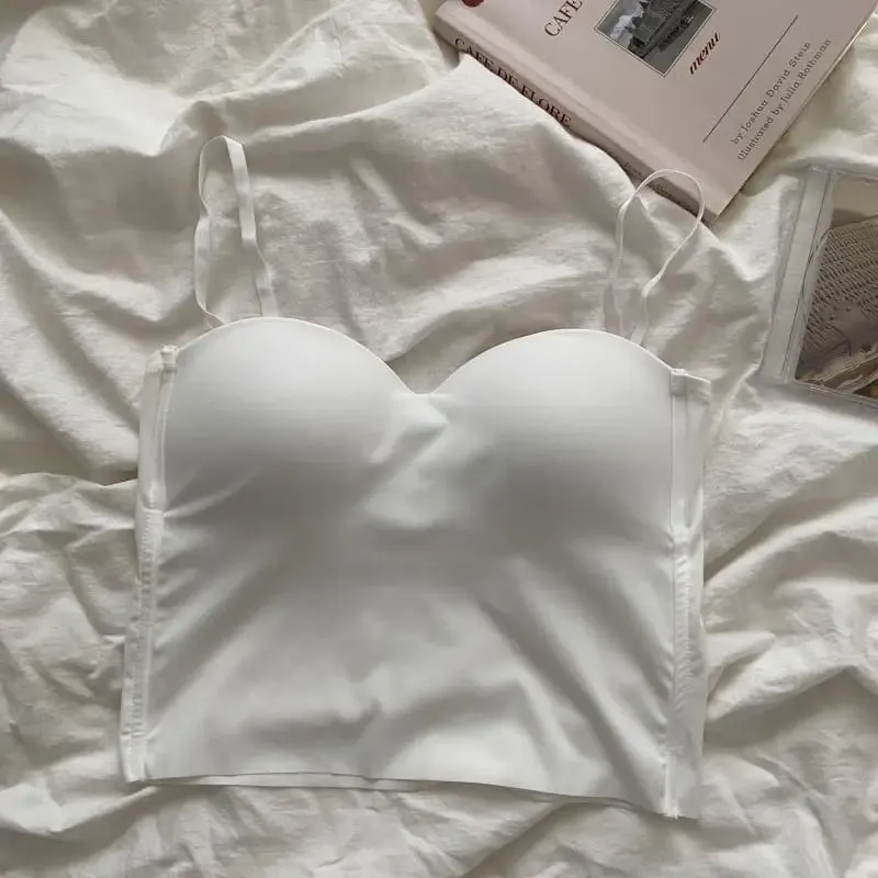 辣妹薄雙肩帶純色吊帶內運動背心性感外穿打底修身女式短上衣胸罩