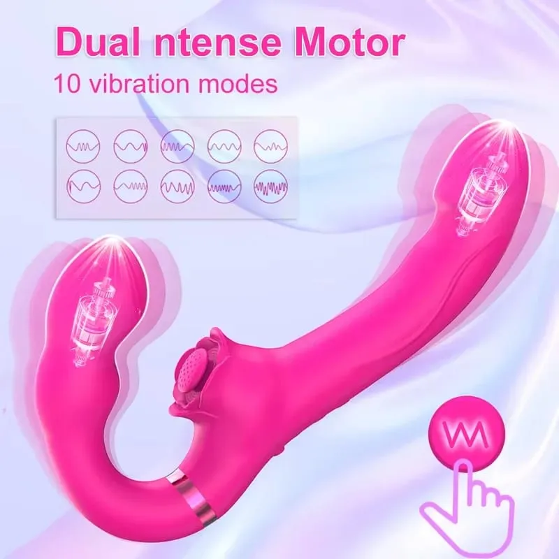 App Strapless Strap-On G-Spot Vibrador Vibrador Realista Double-Ended Vibratório Butt Plug Anal Sex Toys para Mulheres Lésbicas Casais