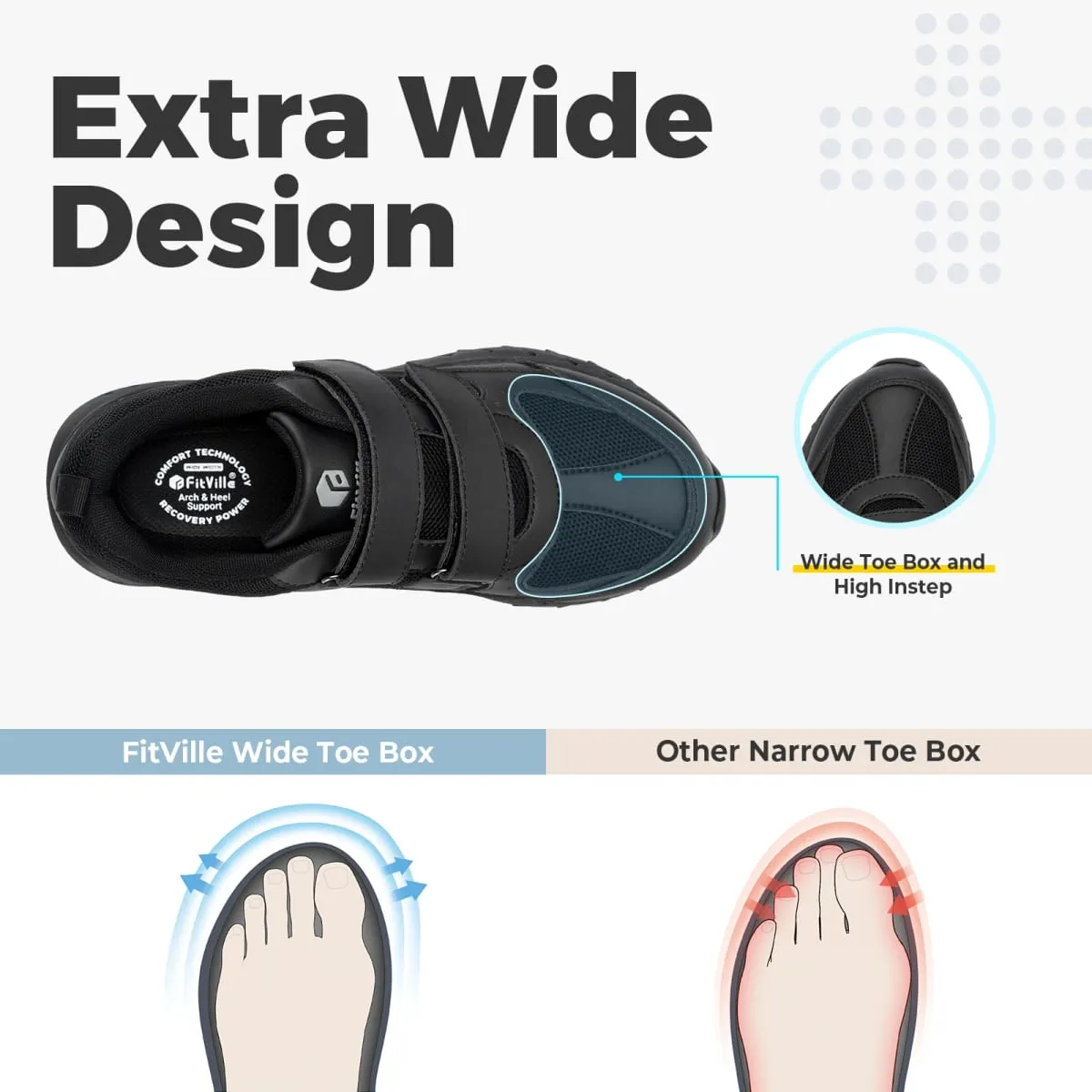 FitVille Sapatos para diabéticos para homens, largura extra larga, fechamento ajustável, tênis para caminhada, para alívio da dor nos pés, inchados — image 2