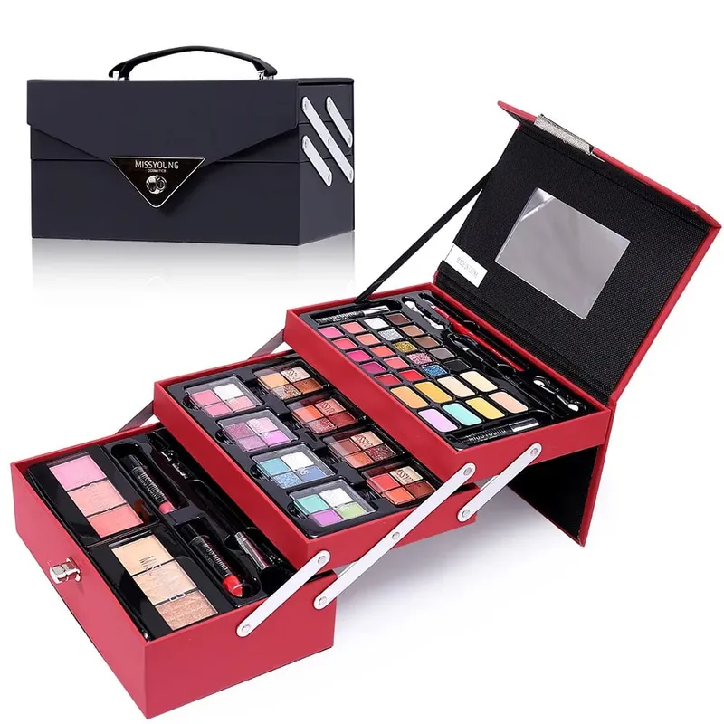 Conjunto de maquiagem cosmética caixa de presente batom fosco pó blush corretivo destaque multi-cor pérola fosco sombra conjunto de maquiagem