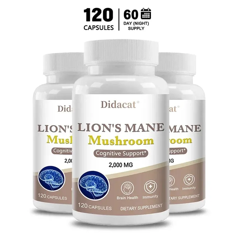 Lions Mane Brain & Focus Supplement - Mushroom Powder Extract Capsules - Non-GMO & Gluten Free to Improve Cognitive Health