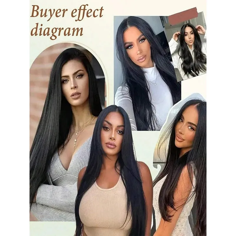 Longo reto 5 clipes de extensão do cabelo 32 Polegada clipe em extensões de cabelo para mulheres sintético natural em linha reta clipe de cabelo pedaço — image 7