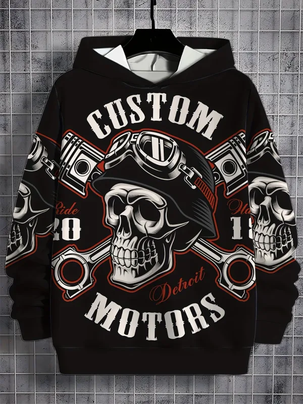 3D Printed Skull and Rose Sweatshirts Drawstring Sportwear Long Sleeved Tops Men's Hooded Hoodies Street Graphic Men's Clothing
