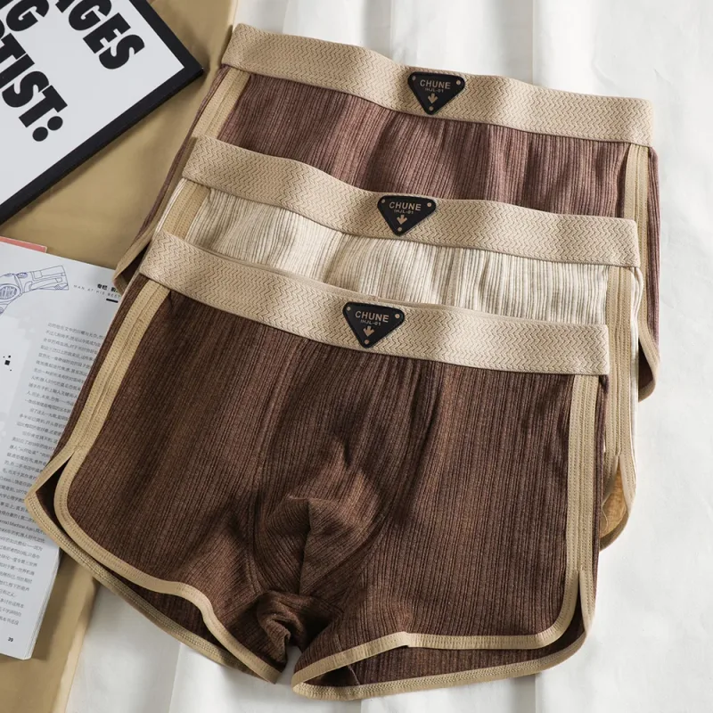 3PCS/Pack 100% Cotton Solid Striped Men's Panties For 40-100kg Breathable Mesh Crotch Underpants High Elastic Waistband Boxers