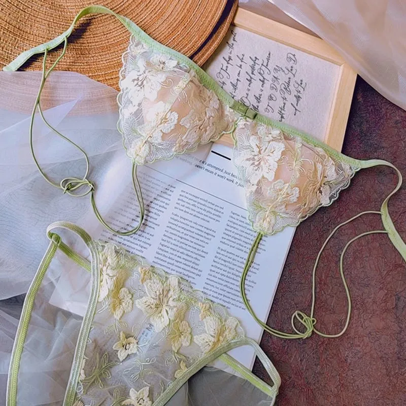 Conjunto de bralette minimizador sem fio, busto grande, estilo francês, copo triangular, lingerie de renda, conforto puro, sexy, conjunto de roupa íntima feminina