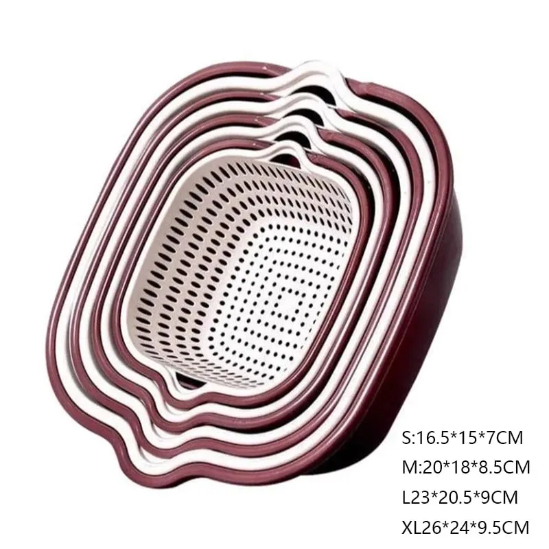 6PCS Kitchen Sink Vegetable Drainer Fruit Basket for Multifunctional 3 Size Stackable Washing Basin Vegetable Drain Basket Basin