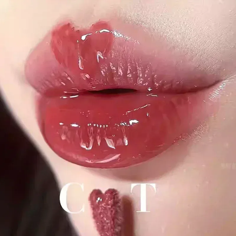 Brilho labial luxuoso multicolorido, brilho labial hidratante duradouro, ponta em forma de coração, pincel labial e gelatina, presente de maquiagem