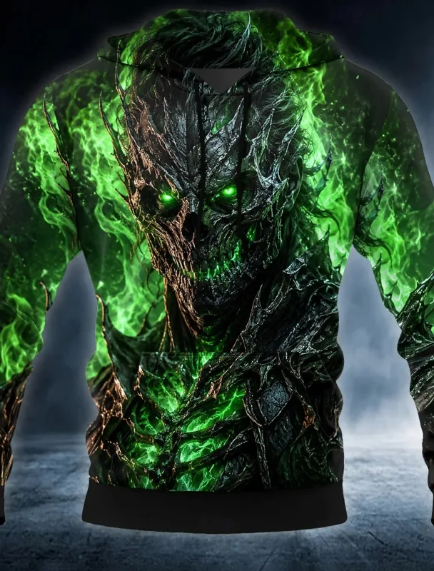 Men Gothic Werewolf Graphic Printed Hoodie Long Sleeve Pullover Sweatshirt Casual Full Moon Wolf Hooded Shirts Tops