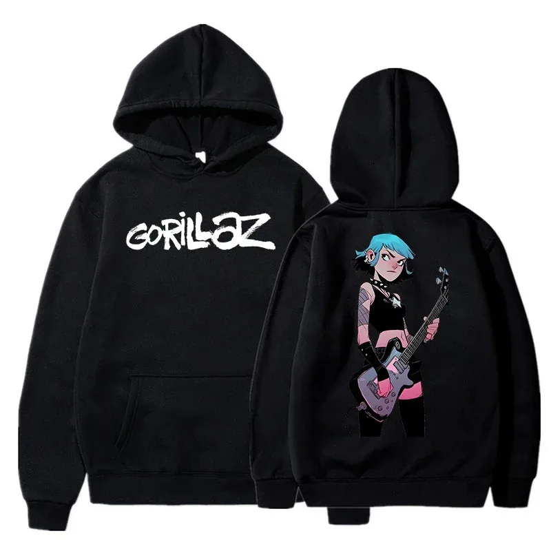 秋冬套頭衫長袖寬鬆柔軟衛衣街頭服飾外套 Gorillaz 印花男女連帽衫
