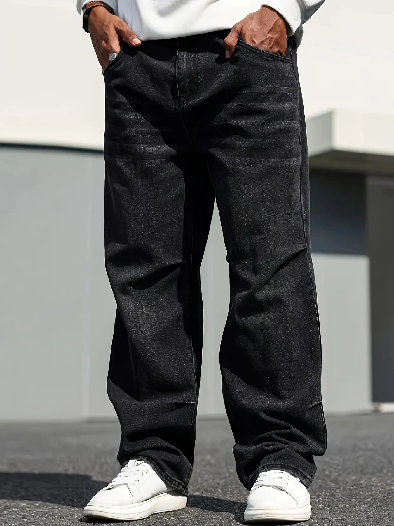 Men's Classic Straight-Leg Jeans - Cotton Blend Dark Blue Denim Non-Stretch All-Season Wear Comfort Fit with Slant Pockets