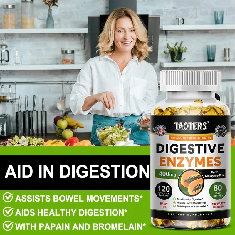 Enzimas digestivas contendo papaína e bromelaína ajudam a apoiar a digestão, melhorar a saúde intestinal, aumentar o metabolismo, melhorar a pele opaca