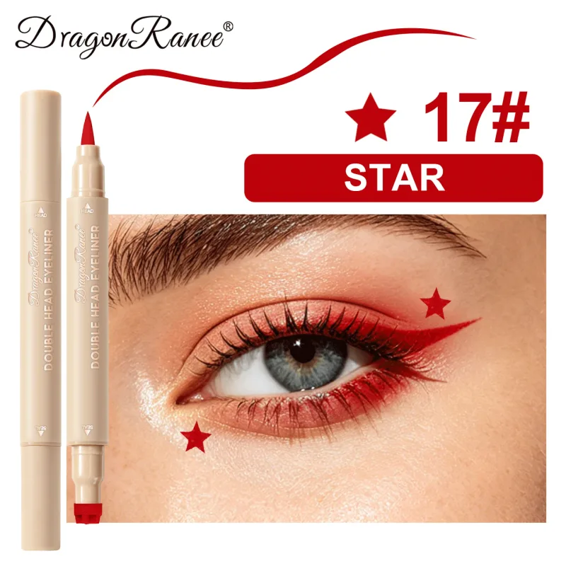 Delineador líquido com carimbo de cabeça dupla, à prova de manchas, secagem rápida, à prova d'água, 2 em 1, colorido, amor, estrela, borboleta, linha de olhos, maquiagem