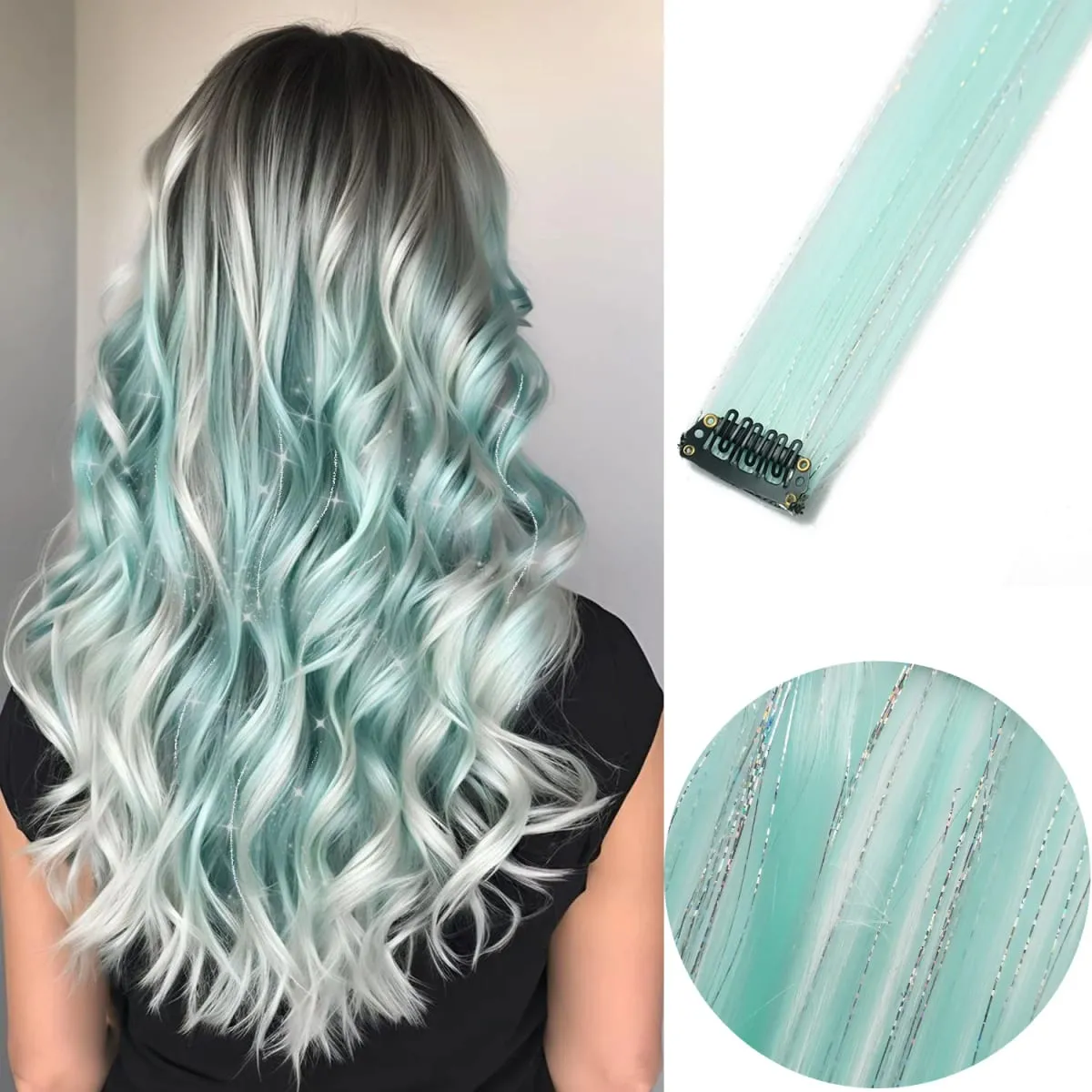6 unidades/pacote colorido festa destaques clipe em extensões de cabelo 22 polegadas multi-cores cabelo liso sintético postiços — image 33