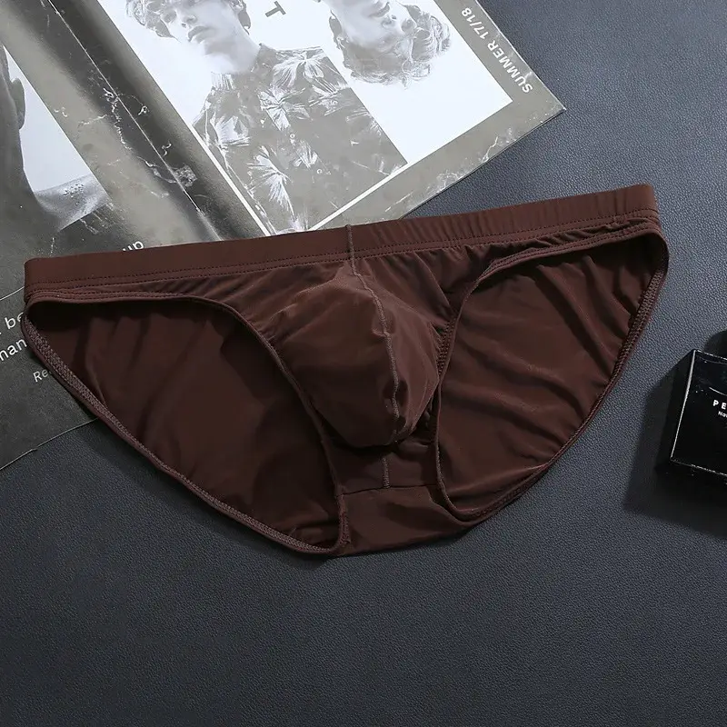 Men's Ice Silk Underwear Briefs Breathable Low-Waist U-Convex Undershorts Shorts Solid Color Briefs Men Underpants