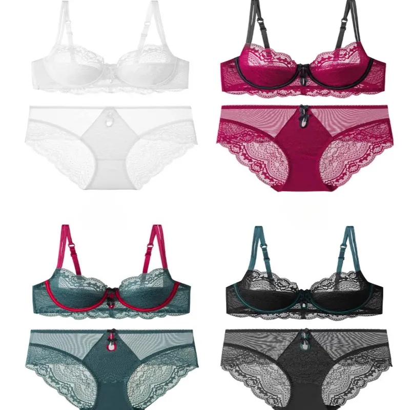 Trendy Lace Minimizer Lingerie Set DE Cup Large Bust Large Size Thin Cup Underwire Anti Sagging Comfy No Show Women Underwear