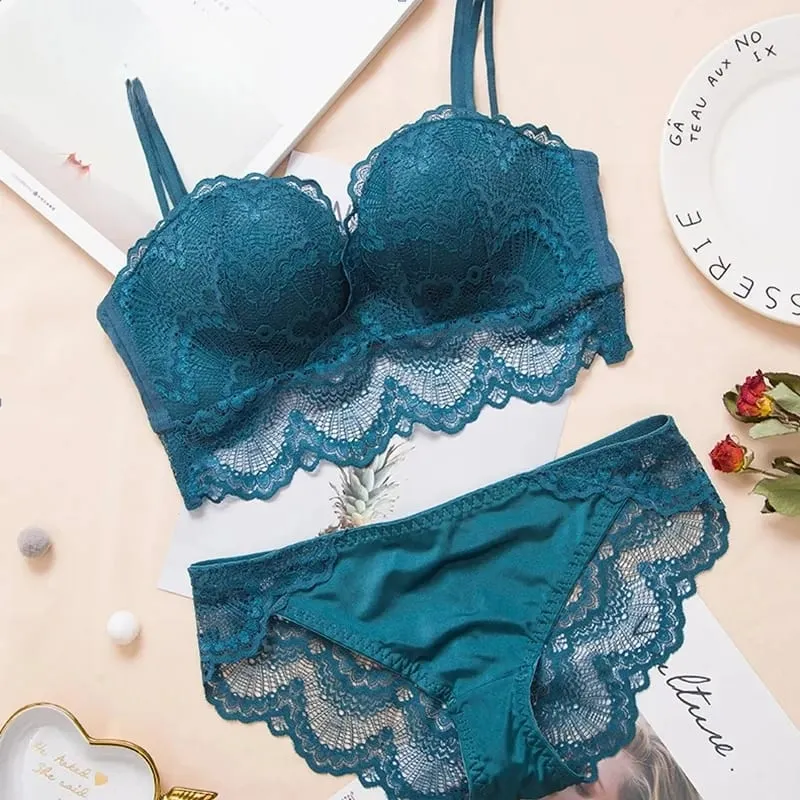 Sexy push up sutiã conjunto de lingerie-confortável sem fio renda roupa interior massagem palma copo para elevador 75c/80c/85c — image 2