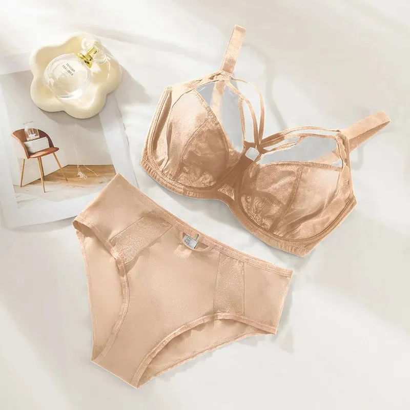 Plus size conjunto de sutiã d-l copo minimizador cobertura completa lingerie anti flacidez push up malha respirável calcinha de cintura alta feminina — image 7