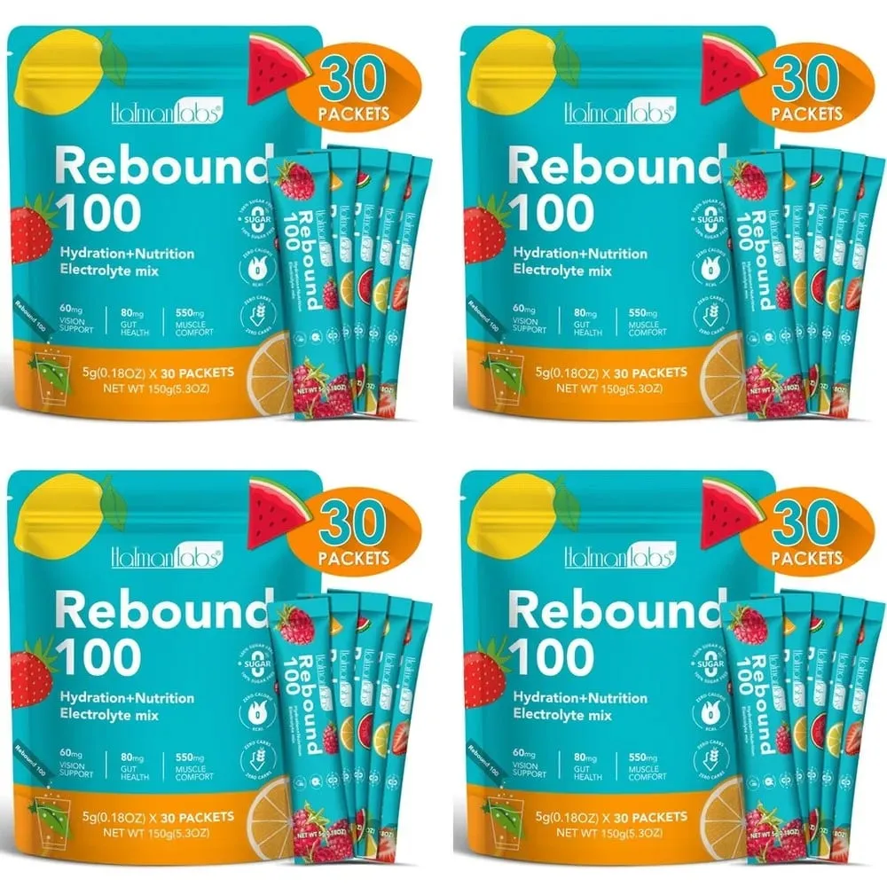 Rebound 100 電解質粉，用於水合肌肉舒適，零糖和卡路里鍛煉能量飲料混合物 30 片