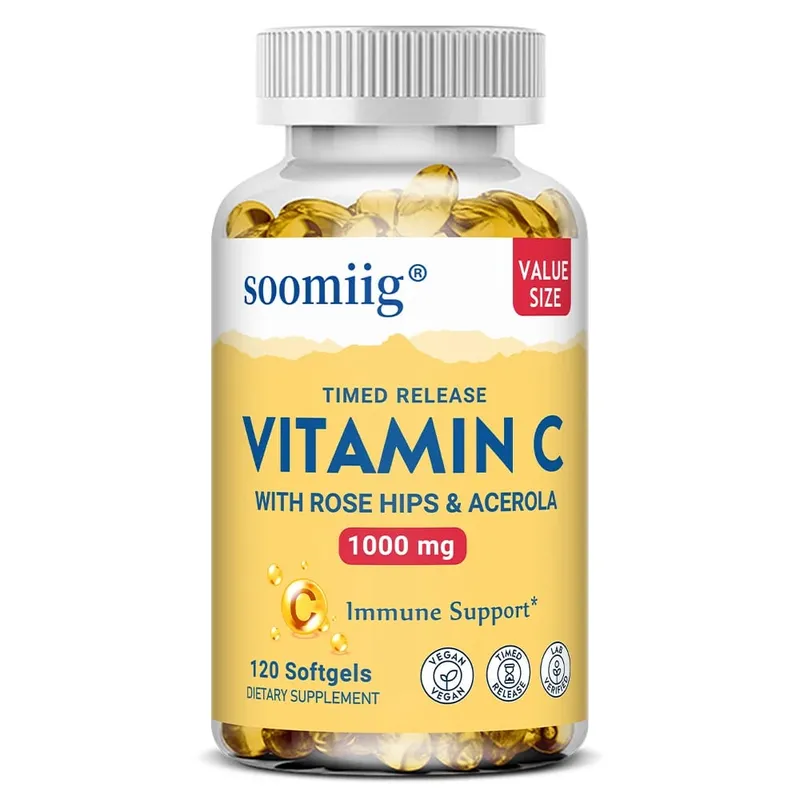 Cápsulas de vitamina C 1000 mg - Suporte imunológico, produção de energia celular, melhora o brilho da pele, dentes e saúde do coração