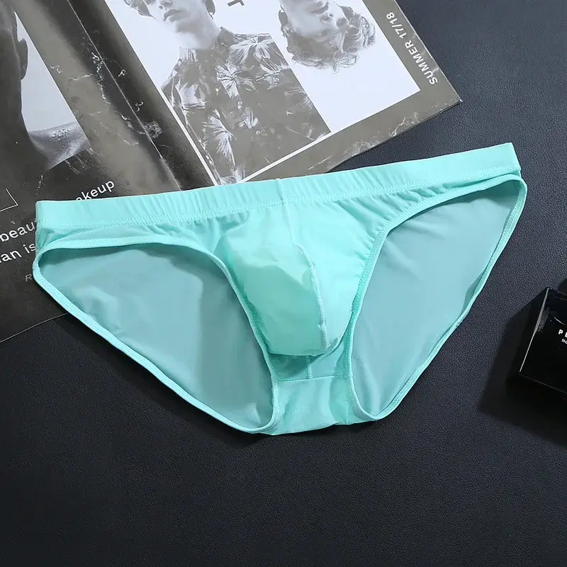 Men's Ice Silk Underwear Briefs Breathable Low-Waist U-Convex Undershorts Shorts Solid Color Briefs Men Underpants