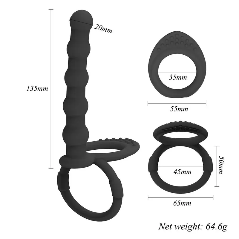 雙滲透假陽具雙重刺激振動器情侶肛門珠 G 點按摩器雞巴環成人性玩具