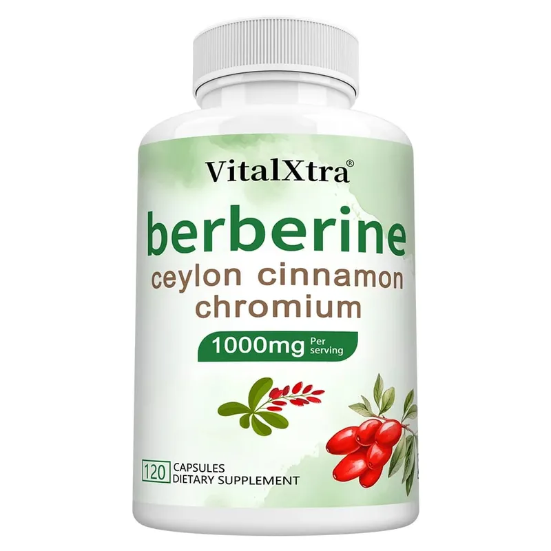 Cápsulas de berberina com canela do Ceilão e cúrcuma apoiam a saúde do coração, açúcar no sangue, função hepática, saúde imunológica e digestiva
