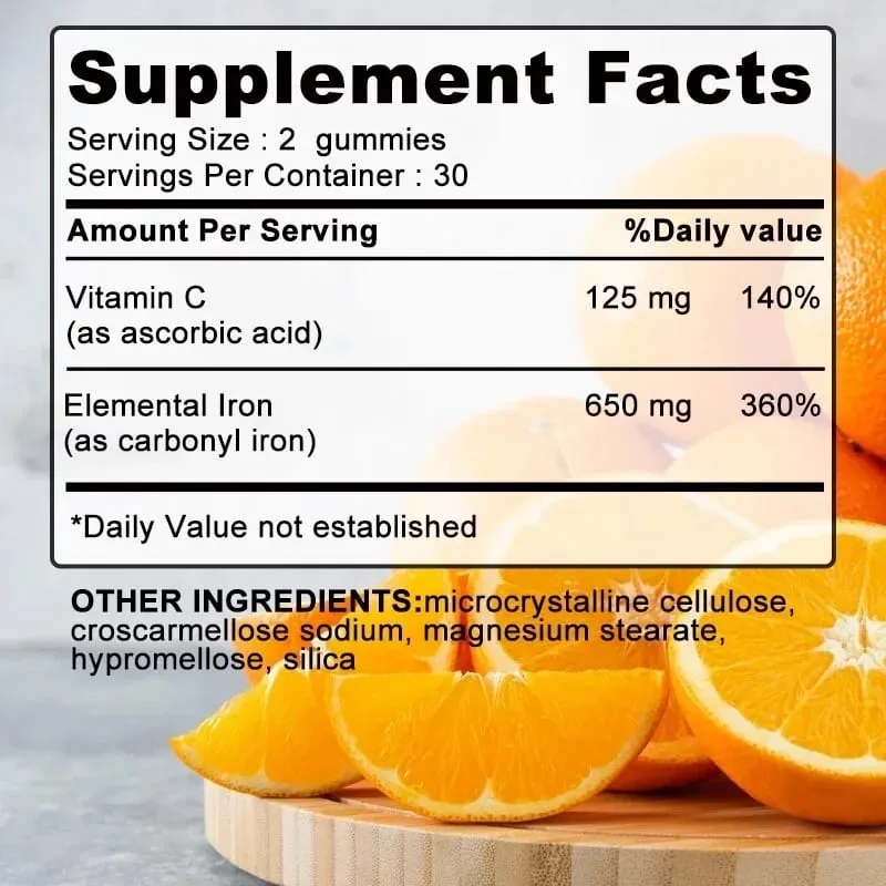 Iron Gummies 650 Mg - Promotes Red Blood Cell Production Relieves Fatigue Gently Absorbs Iron and Improves Energy
