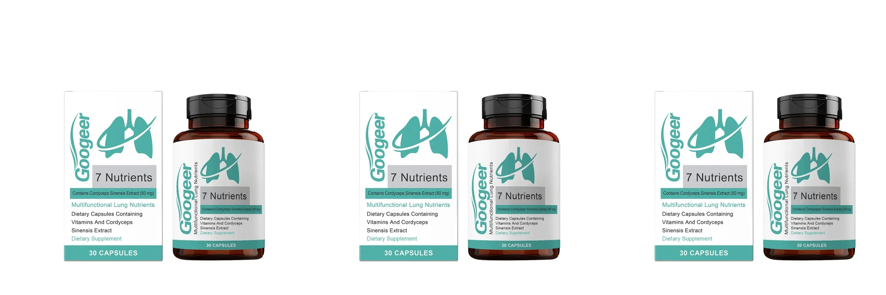 Googeer 7 Nutrientes Cápsulas de Nutrição Pulmonar com Extrato de Cordyceps Sinensis e Vitaminas Suplemento Diário de Bem-Estar Respiratório 30Ct