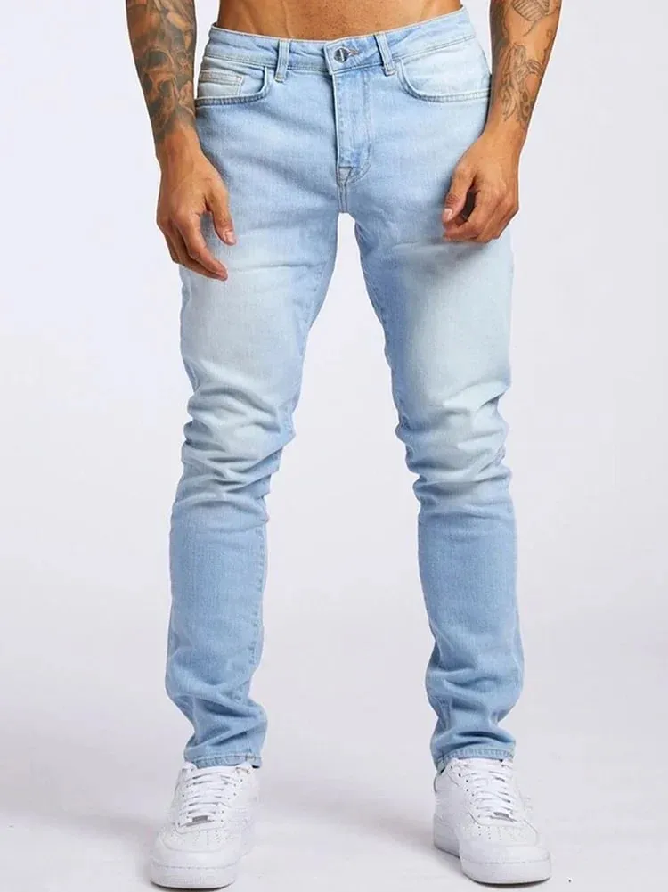 Mens Jeans Elastic Skinny Solid Color Stretch Pencil Pants Slim Fit Denim Jeans Jogging Streetwear Cowboy Casual Trousers Blck