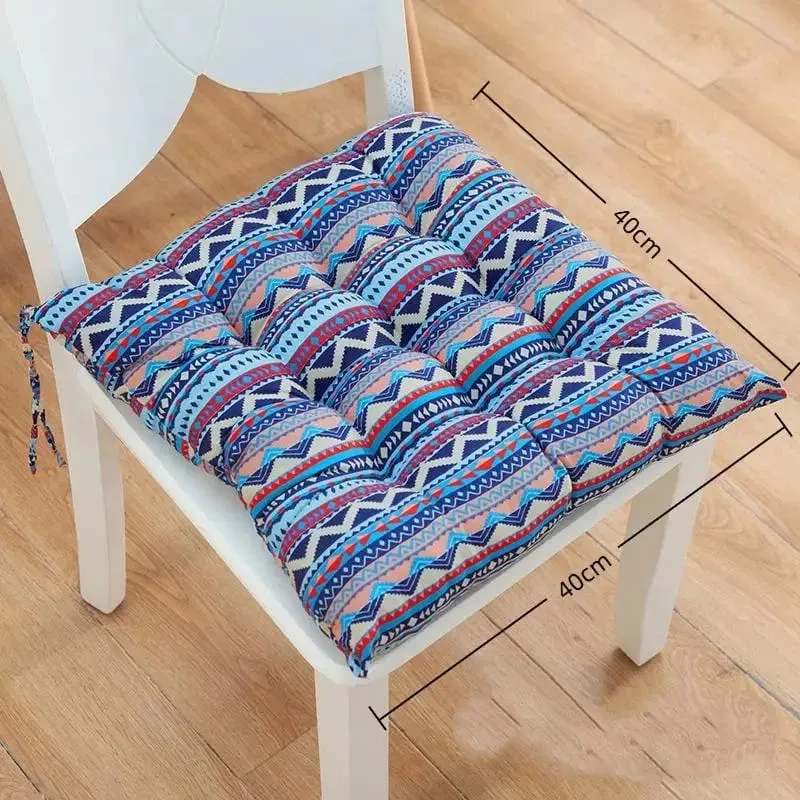 Almofada de assento quadrada acolchoada grossa não deformável com estampas fofas de desenhos animados com laços fixos para sentar por muito tempo